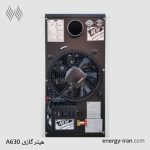نمای پشت هیتر گازی A630 پرومکس آذرتهویه و جزئیات بدنه دستگاه