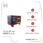 هیتر برقی تکفاز آذرتهویه E6000 طرح فلورا با فن آکسیال، دمپر قابل تنظیم و ترموستات محیطی دیجیتال مناسب گرمایش فضای حدود ۶۰ مترمربع