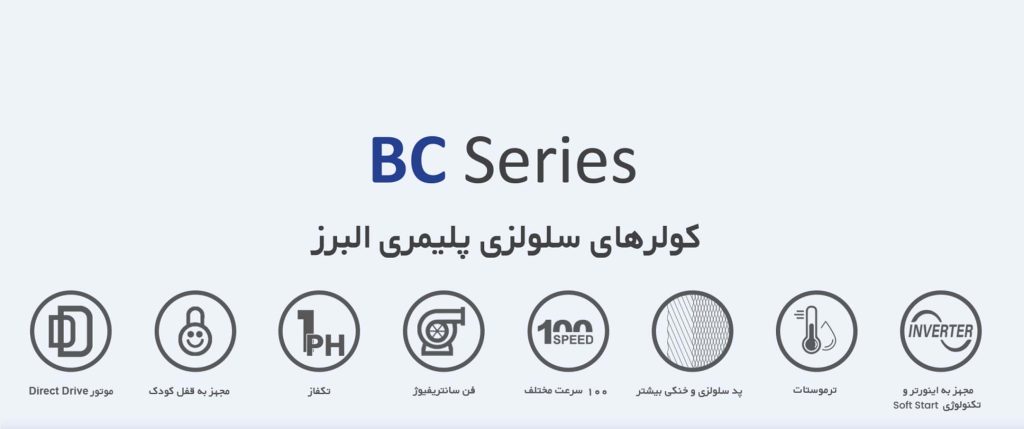 کولر سلولزی پلیمری BLDC نیرو تهویه البرز مدل ۶۵۰۰ روبروزن با اینورتر، ترموستات و پد سلولزی برای خنکی بیشتر